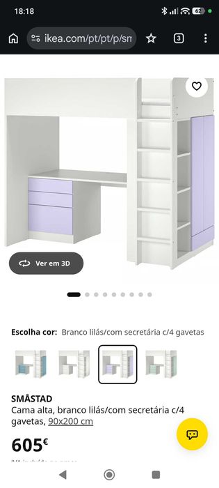 Cama Smastad Ikea - c/ secretária e roupeiro