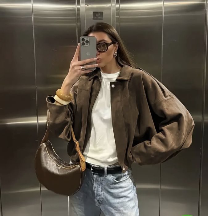 Kurtka brazowa viralowa L czekoladowa bomberka