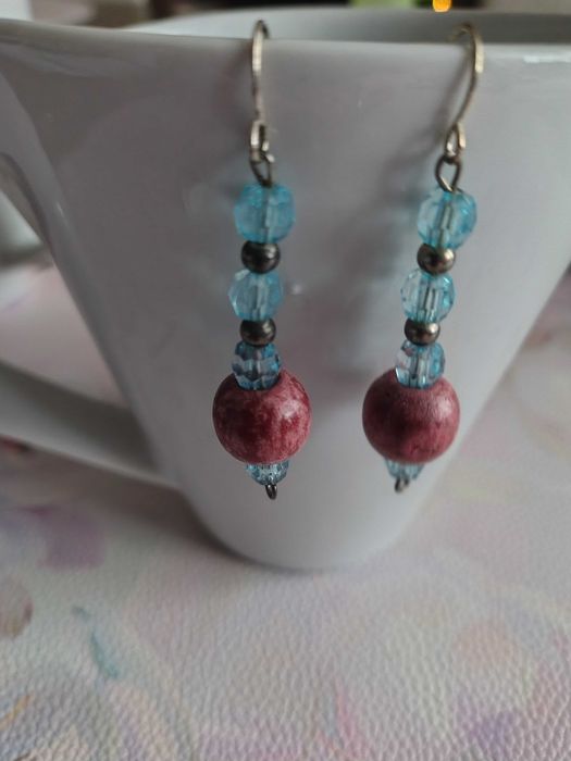 Kolczyki hand made czerwono niebieskie