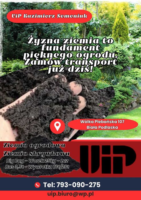 Ziemia ogrodowa, Czarnoziem, Ziemia na podwyższenie terenu, Torf