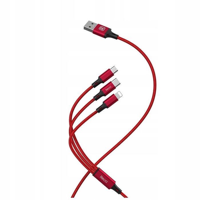 Mocny Kabel Usb Przewód 3W1 Lightning Micro Typ-C Usb-C 2.4A 120Cm