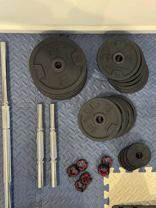 Kit Completo Home Gym: Rack 900 + 2 Bancos + Barras e Discos (~92kg)
