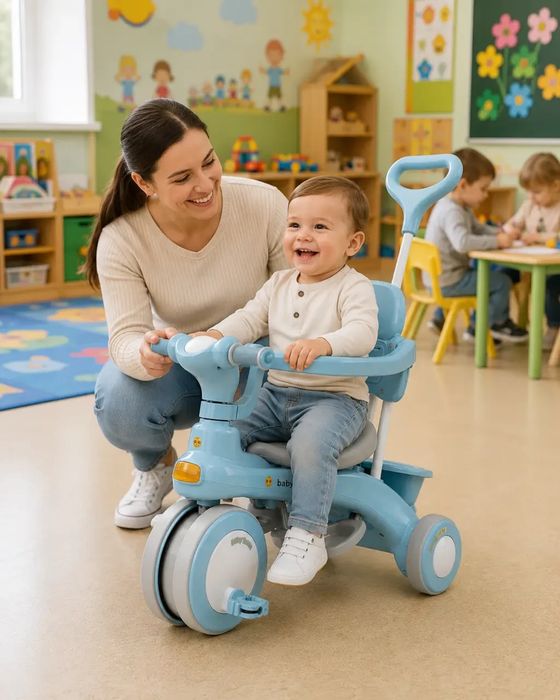 триколісний велосипед Baby Carriage 588 / Велосипед з батьківською ручкою та кошиком / Велосипед-коляска