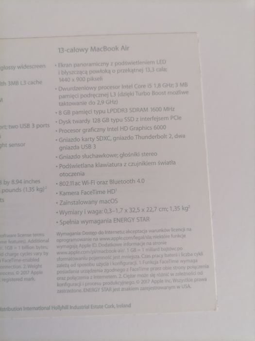 MacBook Ideał 13 A1466 i5 5 gen 8GB/128GB SSD 2017/22r 77 cykli