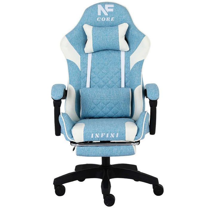 Fotel Gamingowy Infini Core Light Blue z Tkaniny i Podnóżkiem