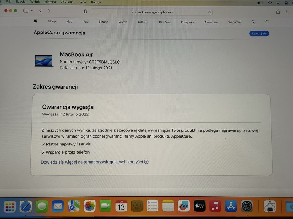 Apple MacBook Air M1 (2021) – 8GB RAM / 256GB SSD/ 13”