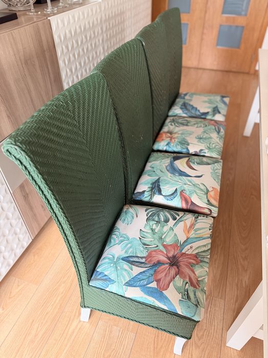 4 Cadeiras de jantar em vime/entrançado – Verde – Vintage/Boho