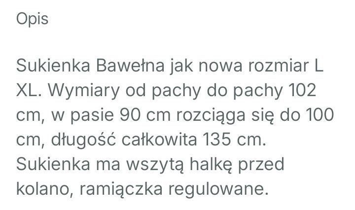 Sukienka Bawełna jak nowa rozmiar L XL