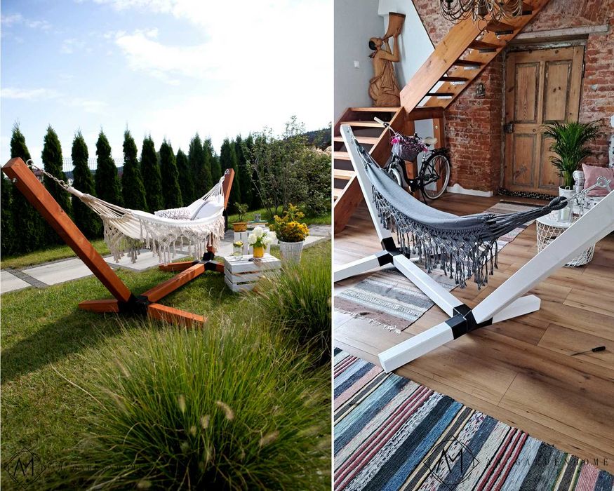 Stelaż + hamak bawełniany BOHO MAKRAMA leżak PREMIUM XXL 10x10 KOLORY