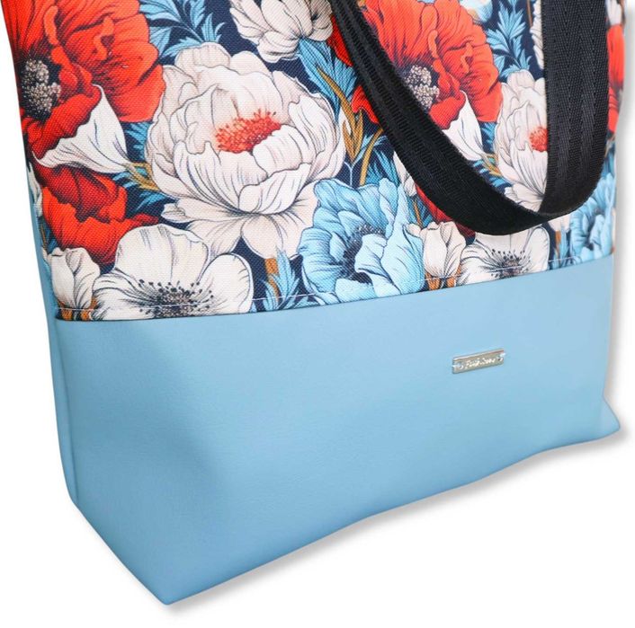 Torebka Shopper na zakupy kwiaty niebieski PL handmade