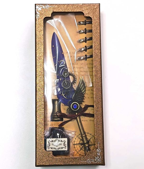 Conjunto de caligrafia com caneta de aparo Blue Feather