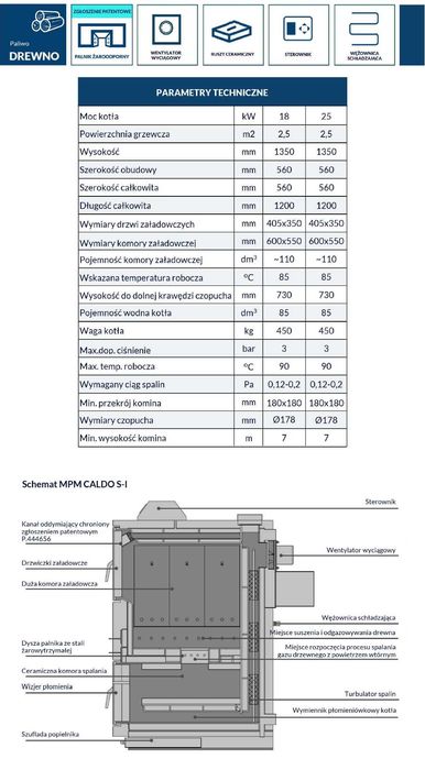 Kocioł zgazowujący drewno MPM CALDO S-I 25 kW - 5 klasa - Ecodesign