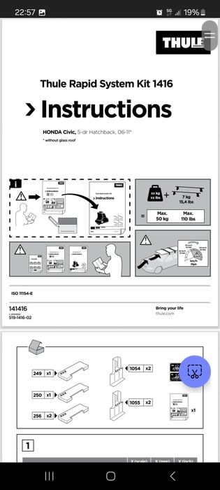 Thule kits para barras de tejadilho (ver texto com referências)