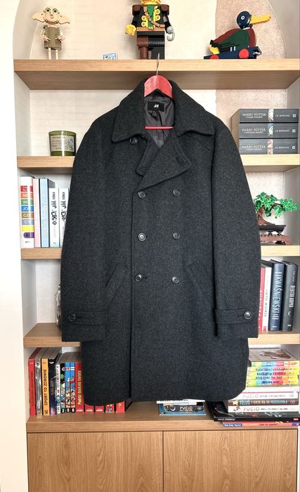 Elegancki męski płaszcz H&M wełniany 54 – ciemnoszary, klasyczny krój