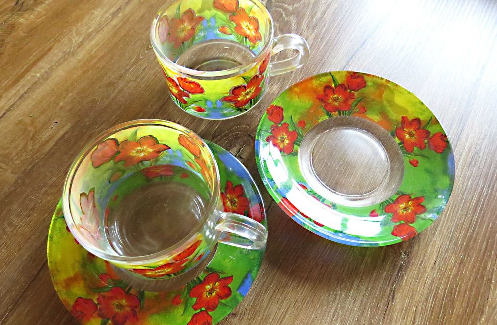 Подарочный кофейный набор 2 чашки 150 мл +2 блюдца. Стекло. В коробке.