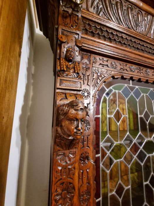 Unikatowy Kredens Witryna Eklektyczna Antyk drewniany dębowy