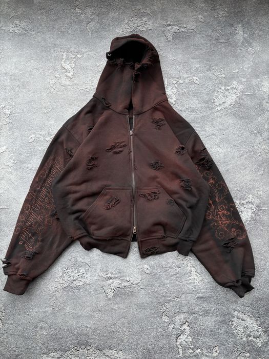 baggy thrashed “thorns sharper than steel” zip-hoodie sk8 y2k opium