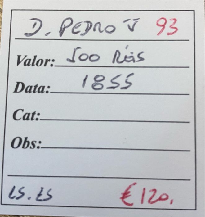 Moeda  93 - 500 Reis D PEDRO V 1855