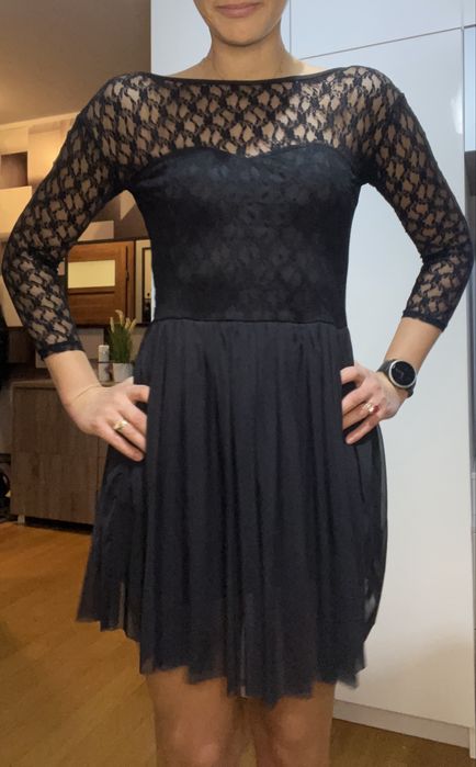 Sukienka midi czarna koronka S