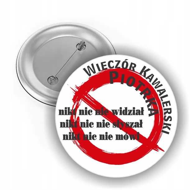 Przypinka na WIECZÓR KAWALERSKI button z agrafką ekipa pana młodego