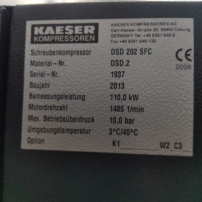 Sprężarka śrubowa,kompresor Kaeser DSD202SFC,110KW,S016956