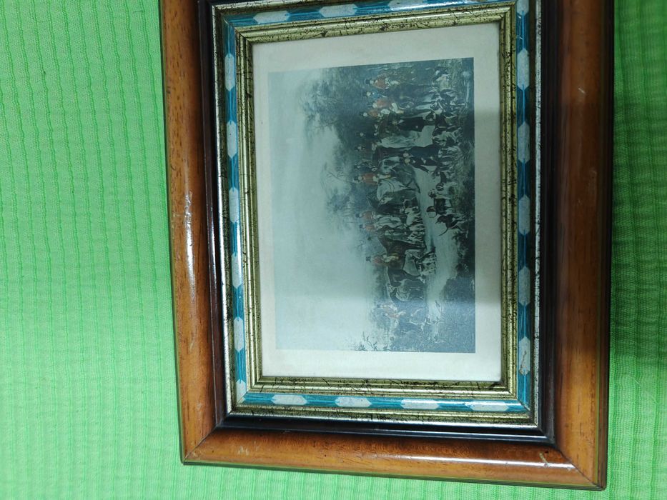 4 quadros motivos de caça gravados no próprio quadro