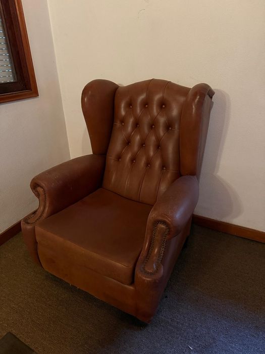 Sofás em pele ( 1 sofá cama e 2 cadeirões)