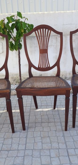 Conjunto 4 Cadeiras de jantar  em Madeira e Palhinha Hepplewhite