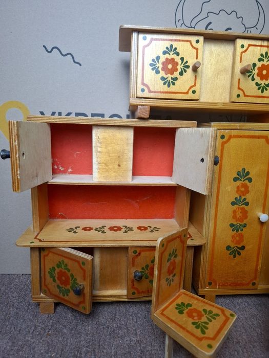 Комплект кукольная мебель СССР гарнитур шкаф шифонер стулья тумбочка