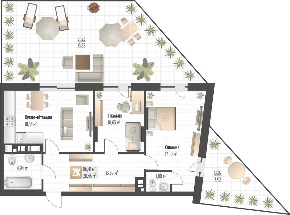 2-комнатная квартира по адресу (площадь 86,4 м²) - Atlanta.ua - фото 2