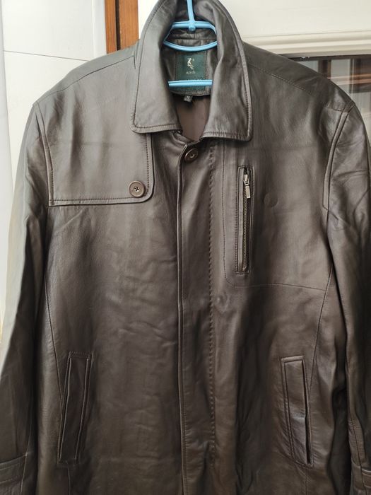 Мужская темно-коричневая кожаная куртка размер 52-56