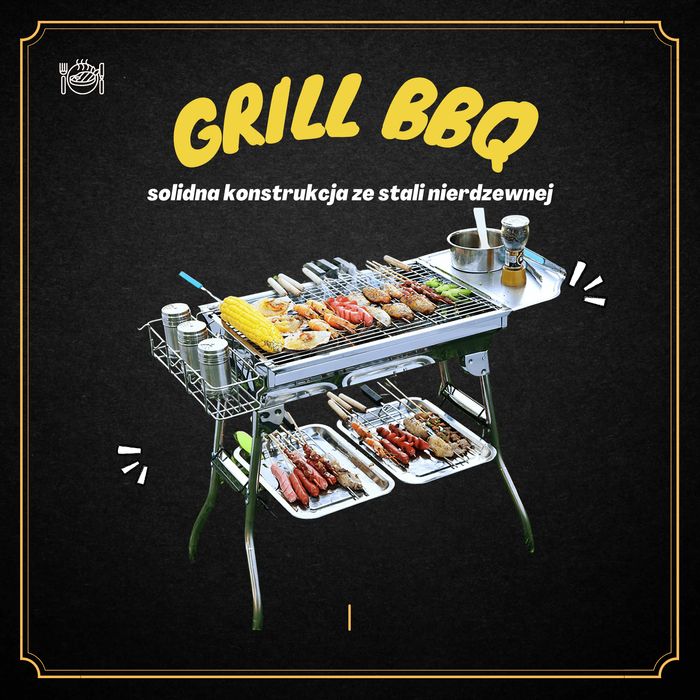 Stalowy grill bbq przenośny solidny grill ze stali nierdzewnej