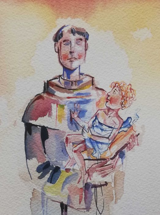 Aguarela. Santo António. Original de Carlos Marques