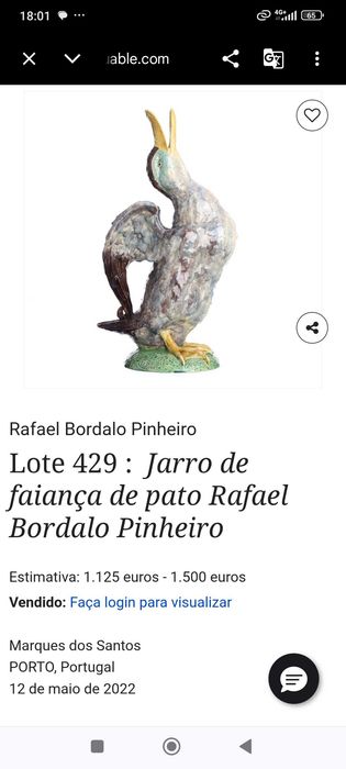 Jarro Rafael Bordalo Pinheiro Centenário 38 cm Assinado