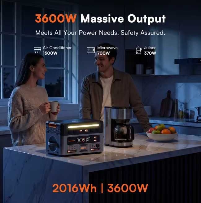 Estação Energia Oscal 3600W/7200W MPPT 1200W 2016Wh LifePO4 BT WI-FI