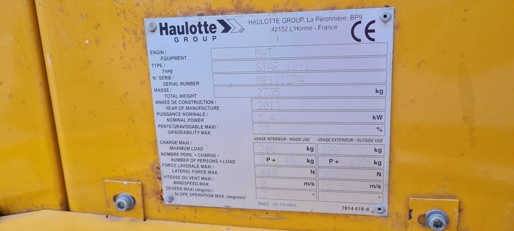 Podnośnik teleskopowy Haulotte Star 10, wys rob 10m, rok 2013