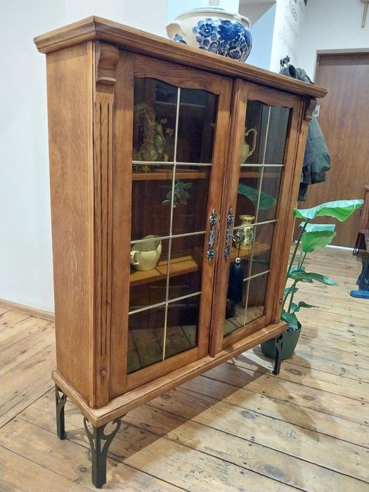 Retro witryna drewniana serwantka vintage prl biblioteczka barek komod