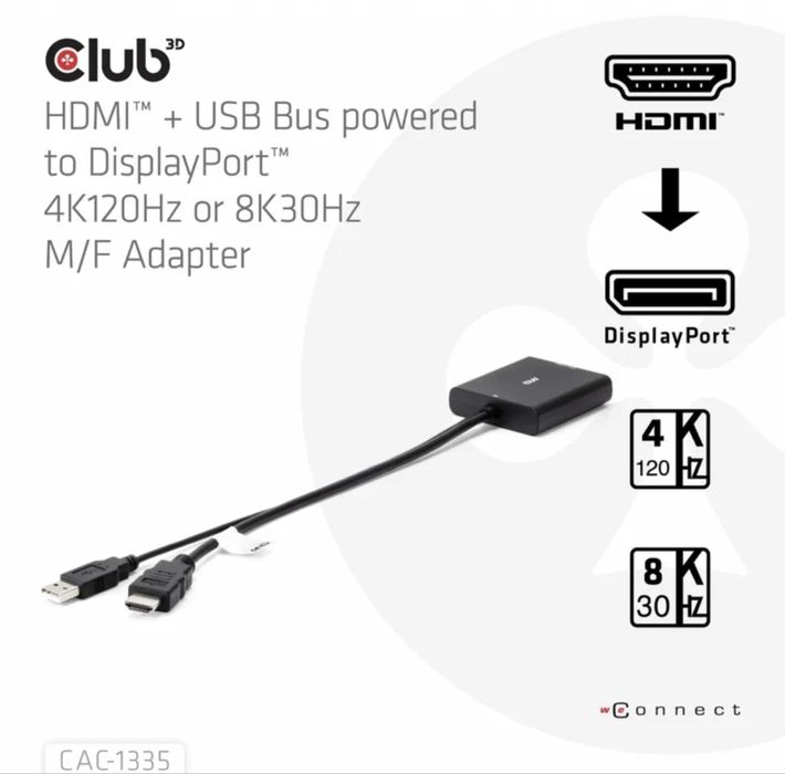 CLUB3D CAC-1335 adapter kablowy 1 m HDMI + USB DisplayPort