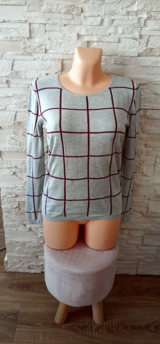 Sweter damski w kratę szary S/36 Camaïeu