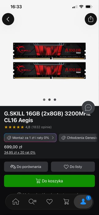 Ram 16GB (2x8GB) 3200 cl 16