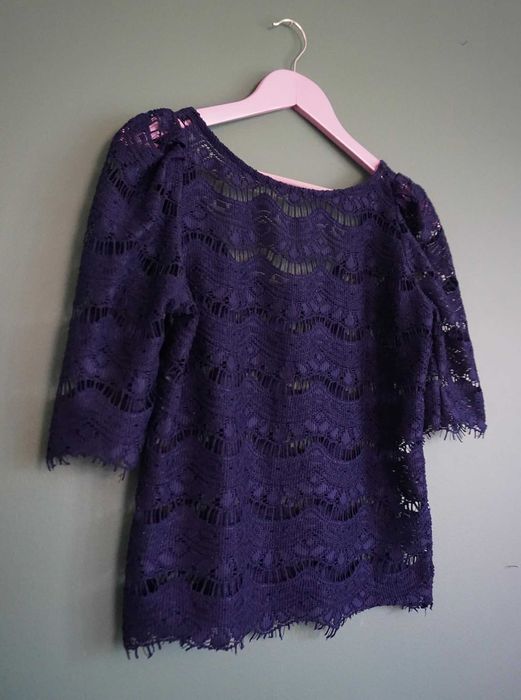 T-shirt bluzka koronka S M 36 38 Atmosphere granat granatowa crop