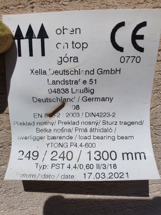 Nadproża belki nadprożowe