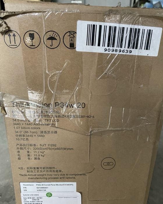 Монітор 34» дюйма Lenovo ThinkVision P34w-20 Curved IPS UWQHD /USB-C 100W