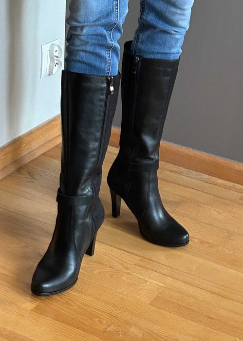 Kozaki damskie na obcasie Marco Shoes 37 Nowe! Skóra Ozdobne tłoczenie