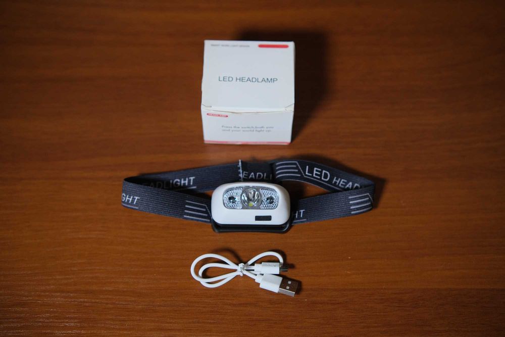 Налобний ліхтарик з датчиком руху на акб, LED фонарик.