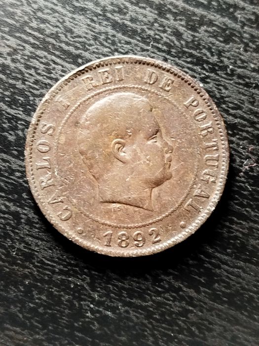 Moeda antiga 10 e 20 Reis D Carlos 1892 em Bronze