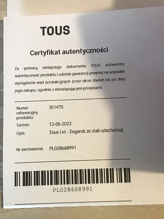 Zegarek damski tous jak nowy z certyfikatem
