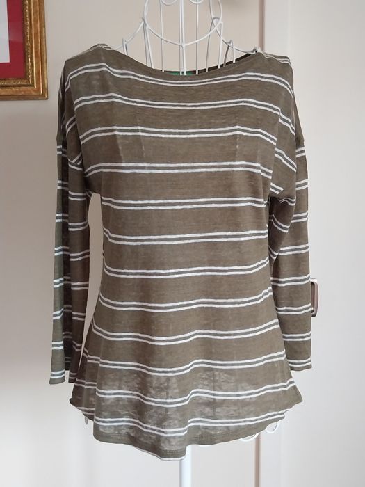 Camisola caqui | riscas | Benetton | Pure Linen | Tamanho M