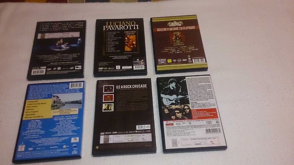 6 dvds de música (calcanhotto, pavarotti, u2, lou reed…)