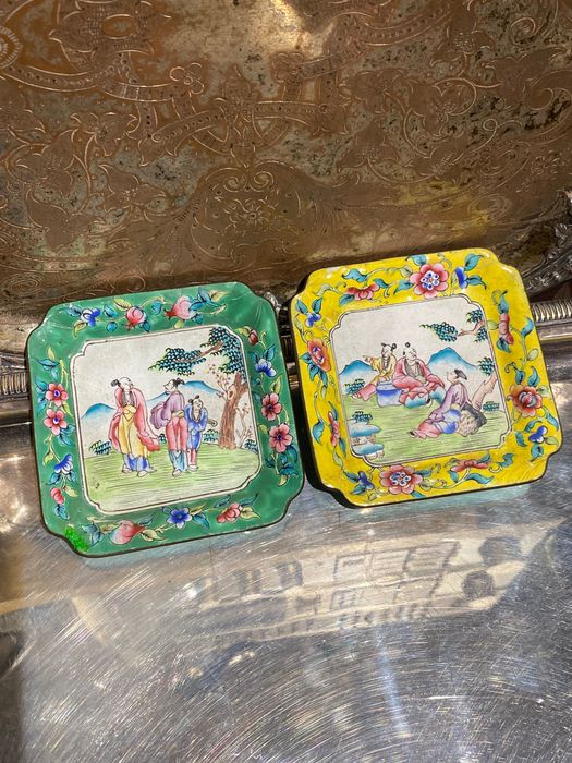 Aneleira Bandeja Esmalte Cantão China séc XIX 10,7 cm